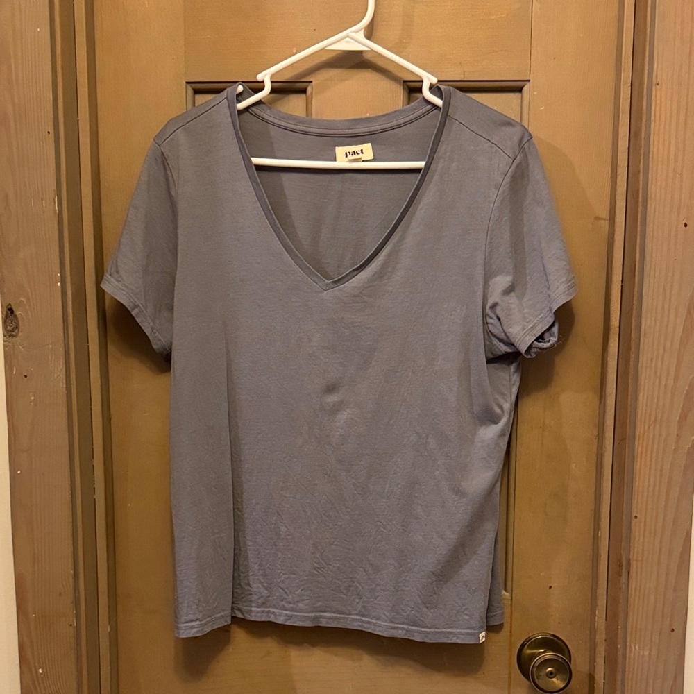 Pact Slate Softspun V-Neck Tee